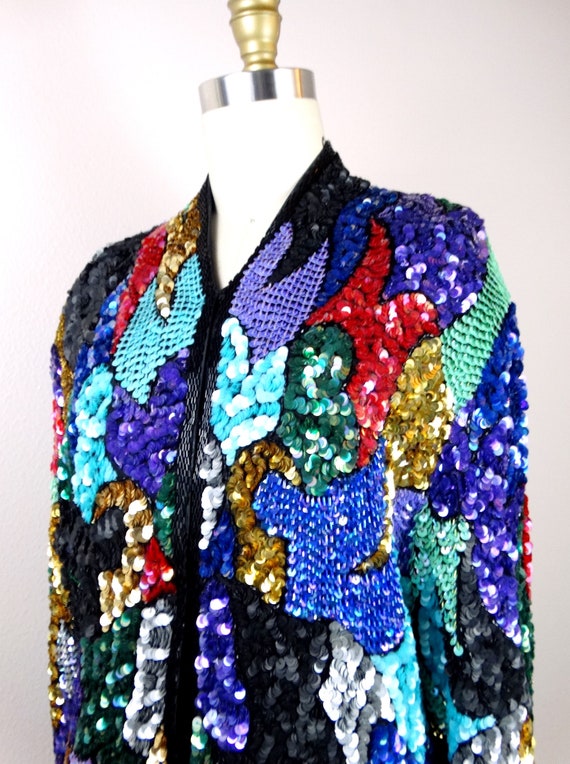 RARE Mosaic Sequin Jacket / Colorful Embellished … - image 8