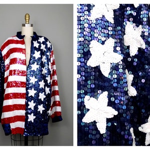 AMERIKANISCHE FLAGGE Pailletten Bomberjacke // Retro 4th of Jul Paillettenjacke Large