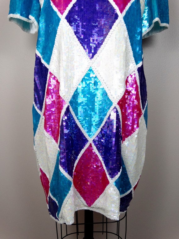 Plus Size Bright Sequined Dress // Diamond Shape … - image 3