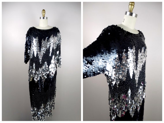 VTG Sequin Paillette Tassel Beaded Dress / Paille… - image 5