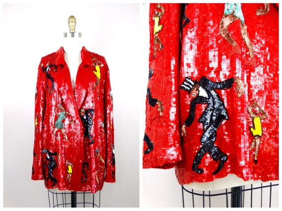 Dancing Scene Sequin Blazer / RARE Pop Art Deco G… - image 1