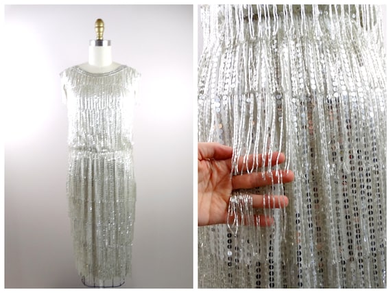 Glam All Fringe Beaded Dress // Vintage Mirror Si… - image 1