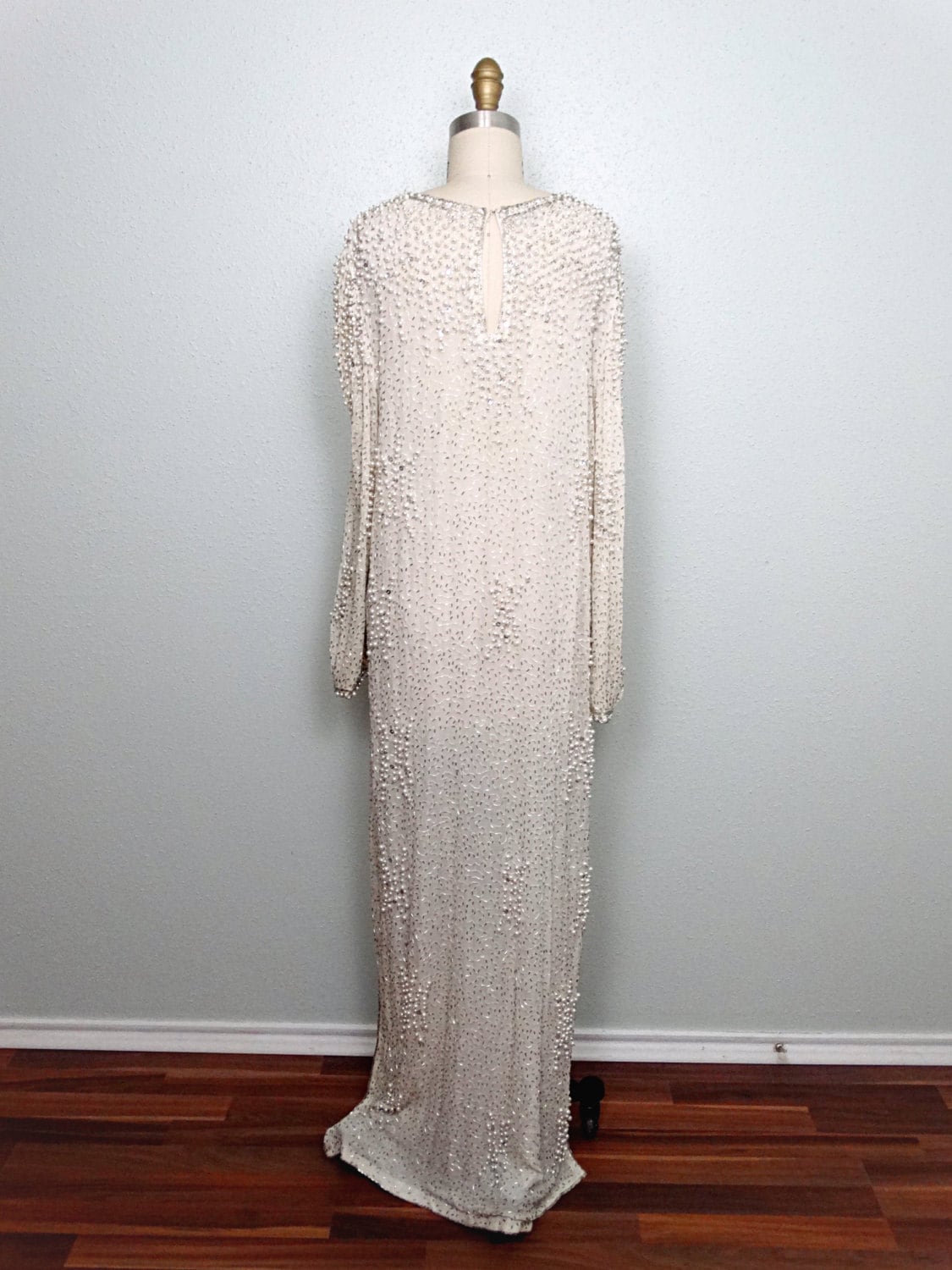 Vintage Pearl Beaded Wedding Dress / Ivory Silk Glass Beaded Gown ...