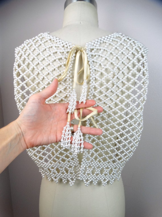 RARE 50s Pearl Beaded Caged Crop Top // Sheer Bea… - image 3