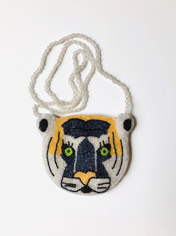 Novelty Beaded Bag / Big Cat Face Purse / Embellis