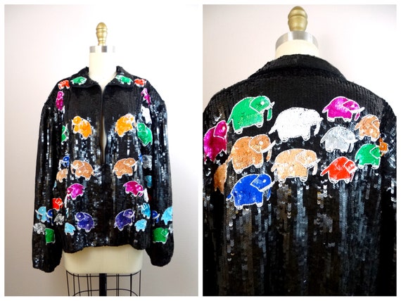 Elephant Lover Sequin Coat / 80s Wearable Art Seq… - image 7