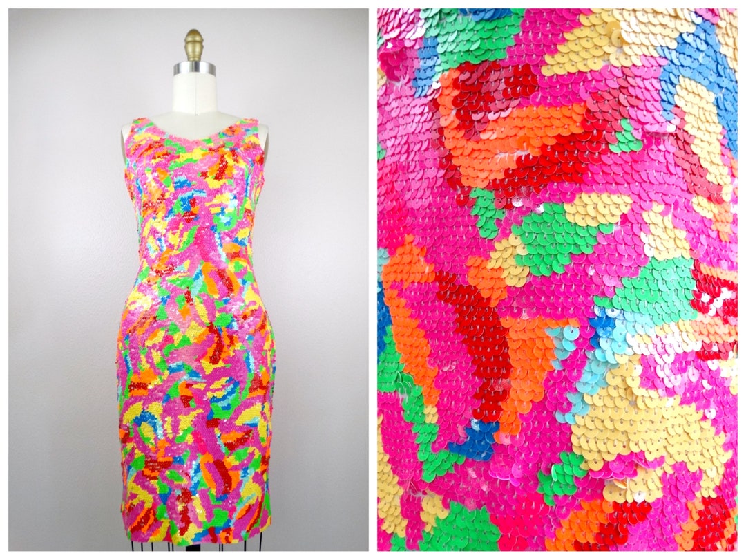 Neon yellow sequin dress sale