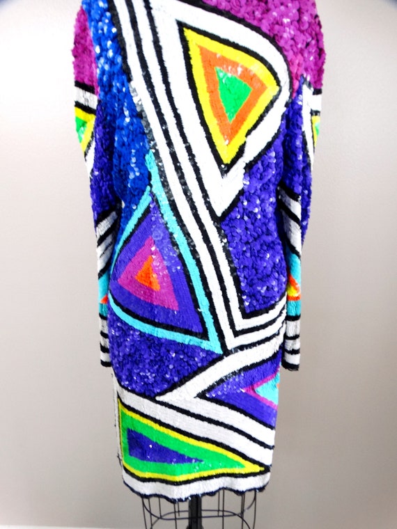 80s Funky Sequin Dress / Neon Sequined Dress / 19… - image 3