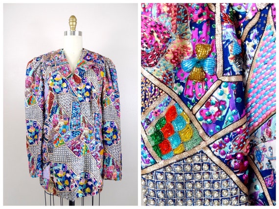 OOAK Vintage Beaded Patchwork Jacket / Handmade O… - image 1