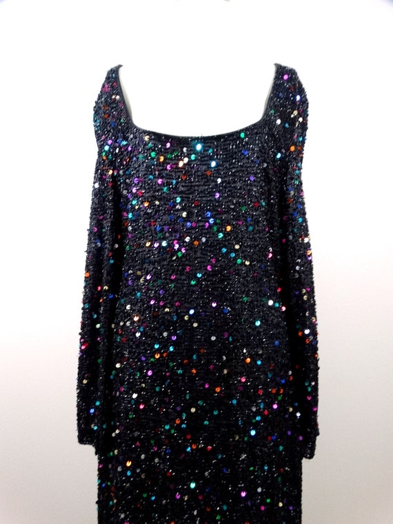 L/XL Confetti Sequined Dress // Vintage Rainbow S… - image 3