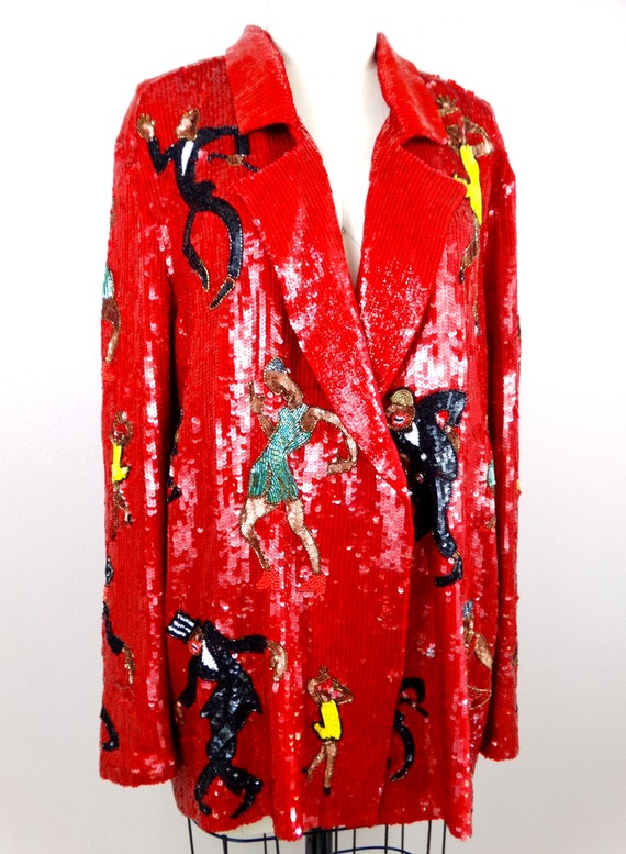 Dancing Scene Sequin Blazer / RARE Pop Art Deco G… - image 2