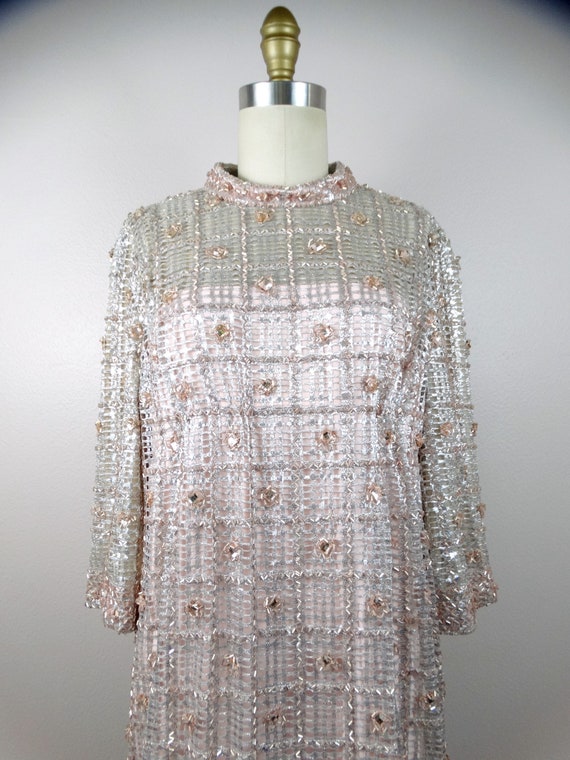 60s Jewel Beaded Blush Couture Dress ‣ Rose Pink … - image 3