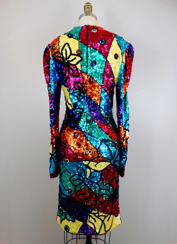 Heavily Beaded Rainbow Sequined Dress // Colorful… - image 5