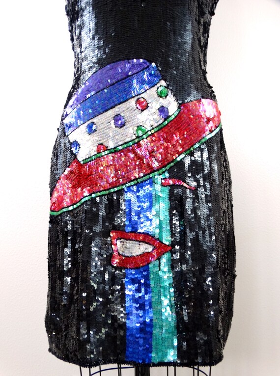 S/M Pop Art Glam Sequin Dress / RARE Abstract Seq… - image 3