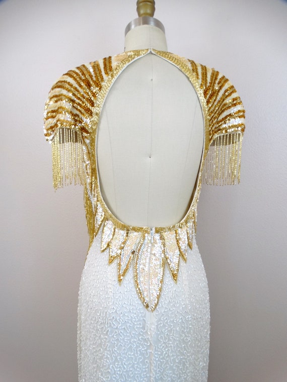 STUNNING Gold Fringe Beaded Gown // Avant Garde Vinta… Gem