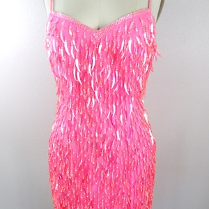 RARE Pink Cattail Sequin Beaded Dress // Iridescent Sequined - Etsy
