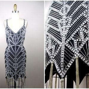 RARE Jewel Beaded Art Deco Mini Dress // Gem Embellished Dress w/ Fringe Beading // Vintage Couture Great Gatsby Flapper Dress