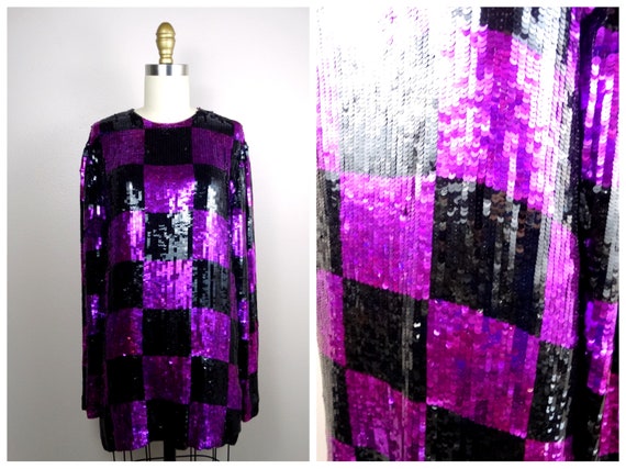 RETRO Vintage Sequin Tunic / Magenta Pink Purple … - image 7
