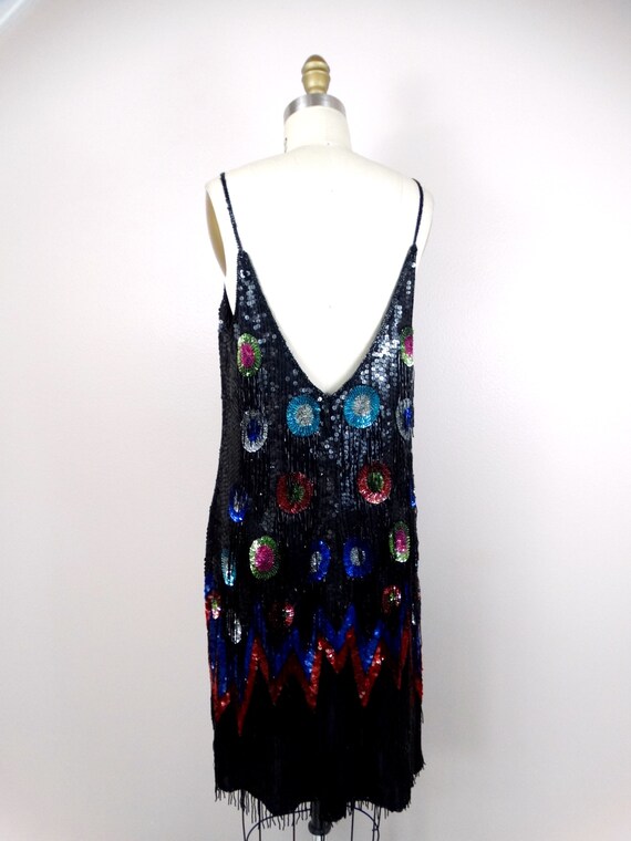 RARE Fringe Beaded Dress // Rainbow Sequined Circ… - image 9