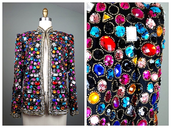 HEAVY Jewel Embellished Sequin Trophy Jacket // Ra