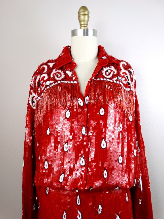 LILLIE RUBIN Sequined Fringe Beaded Jacket / Band… - image 2