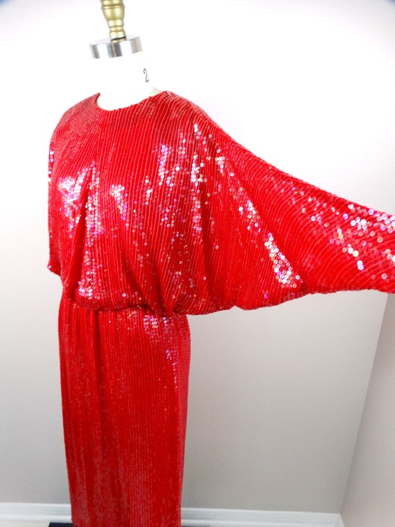 70s 80s Bright Sequined Midi Gown / All Sequin Em… - image 5