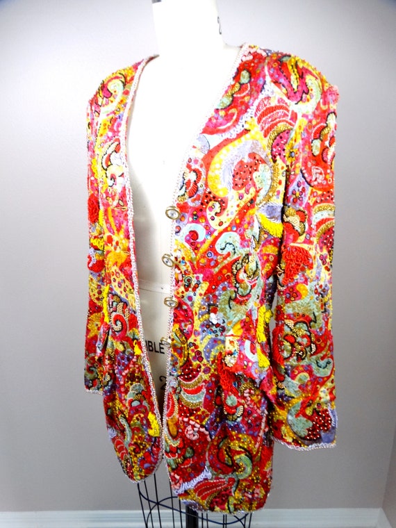 HEAVY Jewel Beaded Jacket // Vintage Couture Heav… - image 6