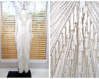 Bob Mackie Beaded Bridal Gown // Fringe Beaded Heavily Embellished Wedding Dress // Art Deco Beaded Wedding Gown