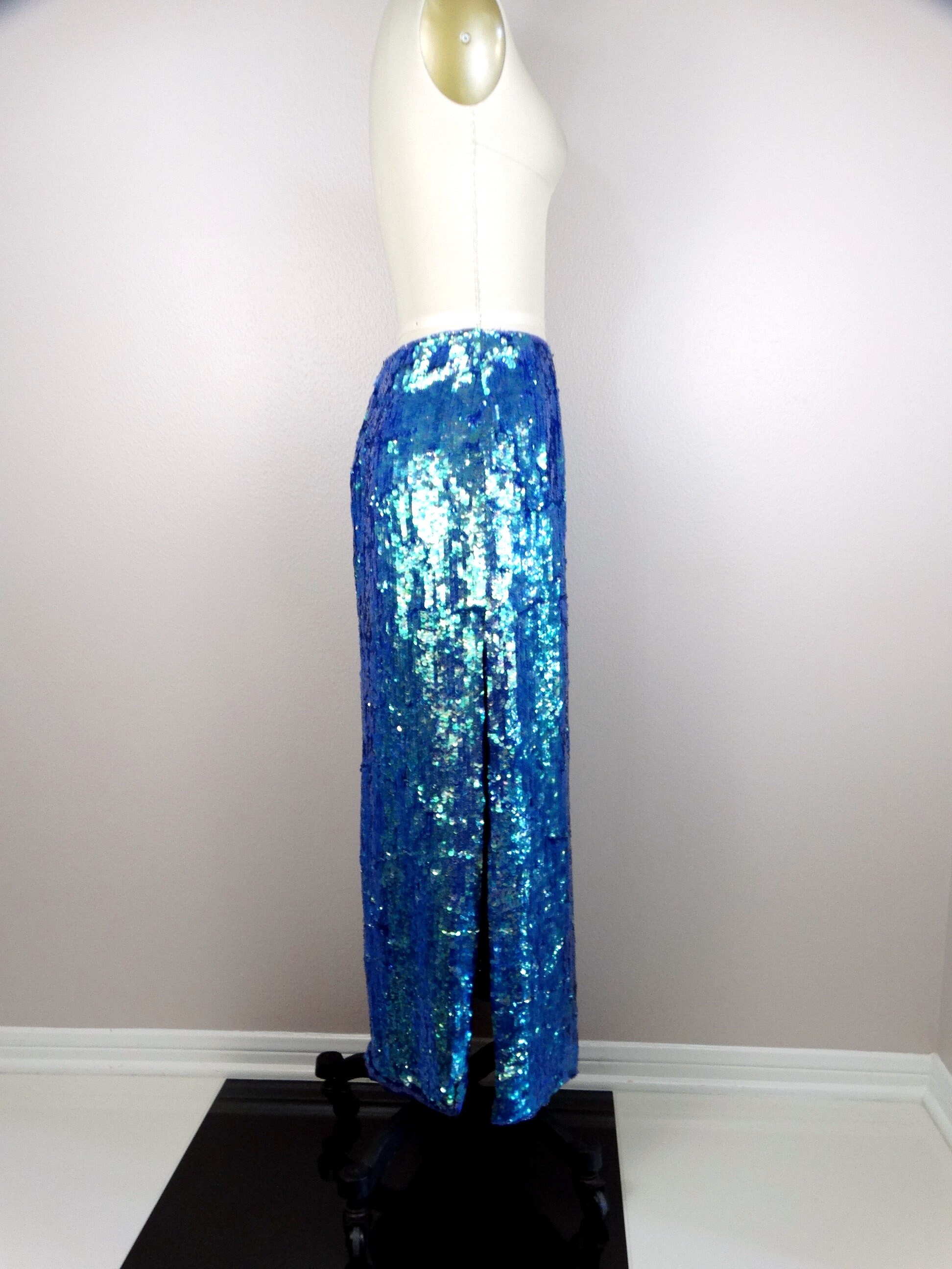 スカート Sequins Embellished Blue Maxi Skirt Iridescent Sequin Maxi Skirt / Purple Blue Green Color