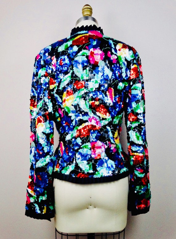 90s Couture Sequined Wrap Top / Bright Floral Seq… - image 5