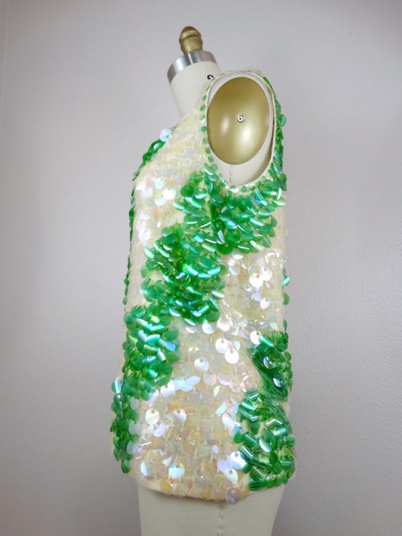 50s 60s Paillette Sequin Top // Kelly Green and I… - image 3