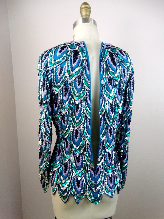 Dazzling Sequined Top // Sparkling Teal Turquoise… - image 6