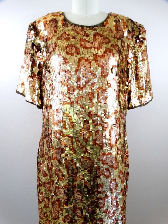 L/XL Wild Vintage Sequin Dress // Animal Print Se… - image 2