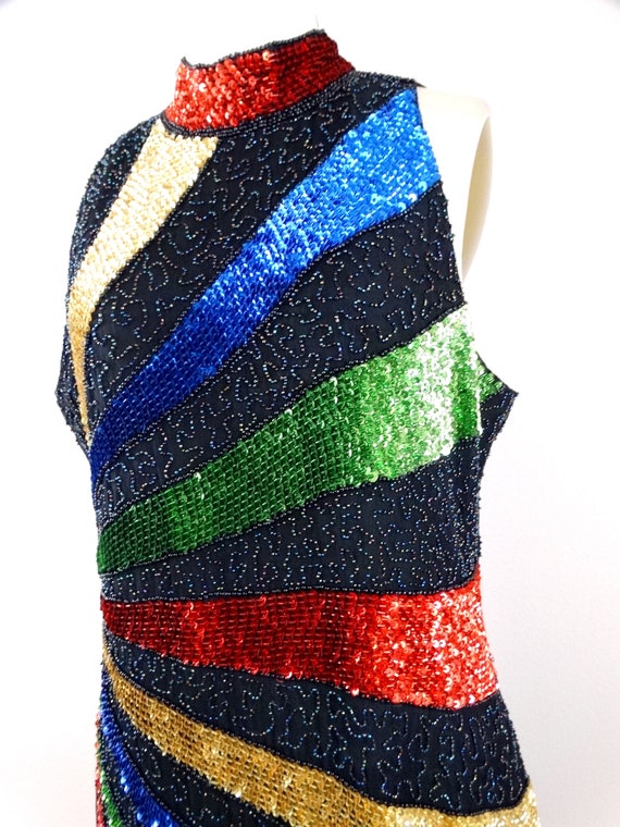 80s 90s Primary Color Sequin Evening Cocktail Dre… - image 3