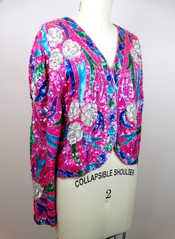 Sparkling Sequin Bolero / Bright Pink Purple Blue… - image 4