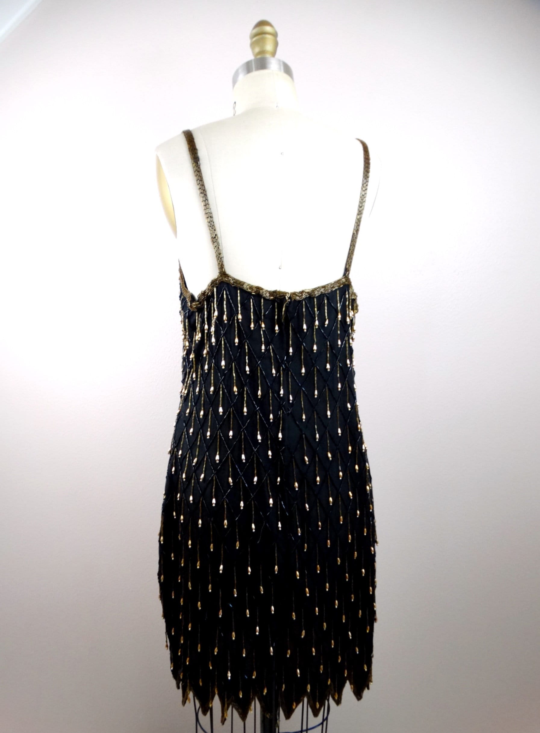 Hand Embellished Beaded Mini Dress, Gold Fringe Tassel - Etsy Hand Embellished Beaded Mini Dress, Gold Fringe Tassel - Etsy