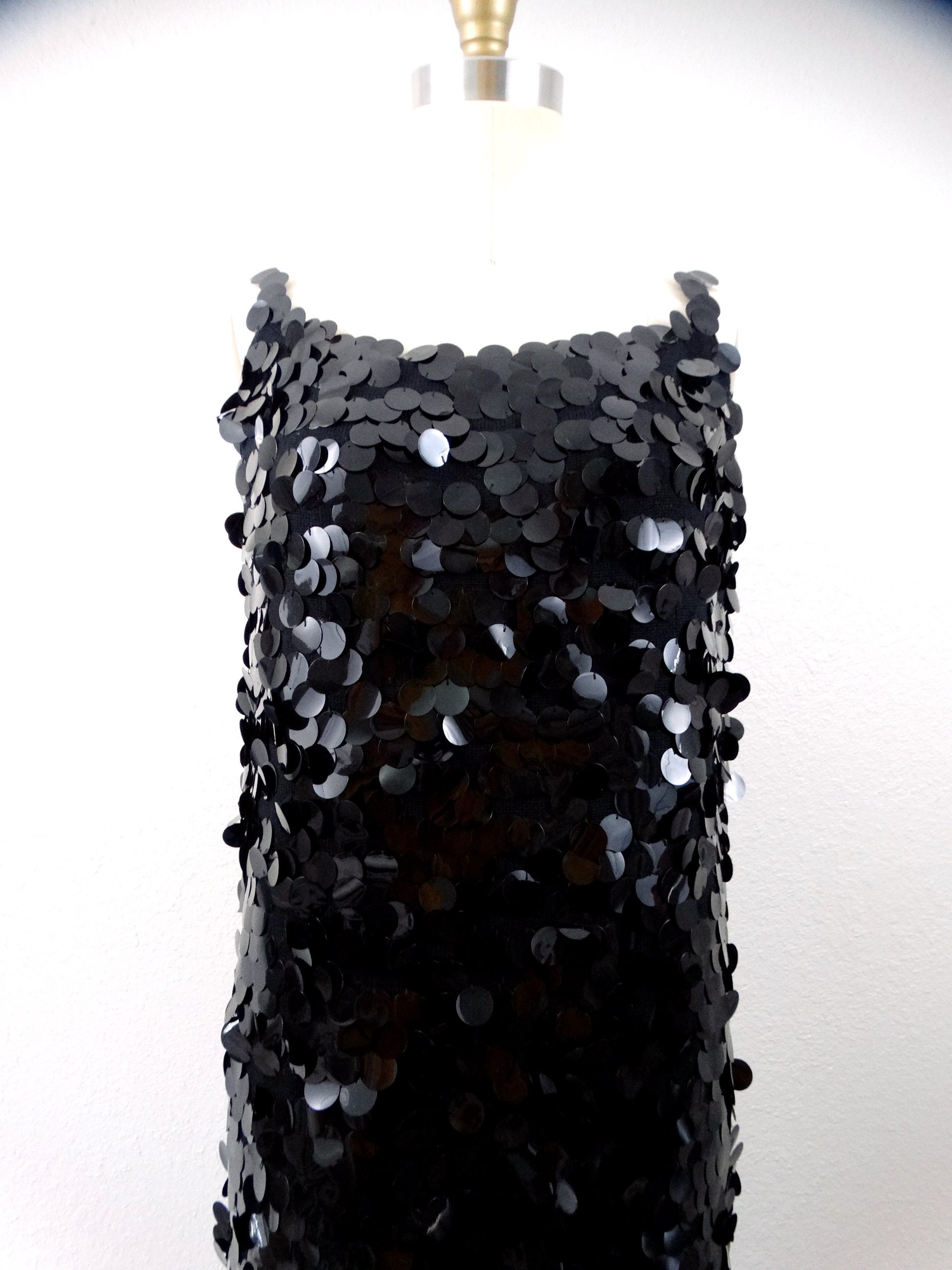 Gene Shelly's Sequin Mini Dress / 1950's 1960's Little Black Dress / Paillette Sequined Dress / 50s 60s Pailette Party Dress / LBD