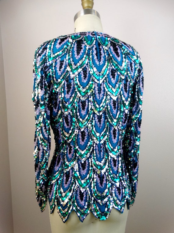 Dazzling Sequined Top // Sparkling Teal Turquoise… - image 5