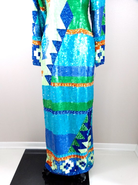 80s Geometric Sequin Dress // Retro Vintage Sequi… - image 3