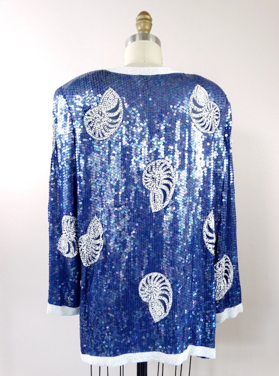 1985 Jeanette for St. Martin Blue and White Sequined … - Gem