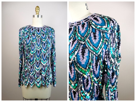 Dazzling Sequined Top // Sparkling Teal Turquoise… - image 7