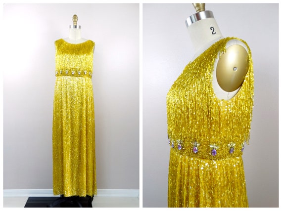 50s Heavily Beaded Fringe Dress / 1950s Couture V… - image 7