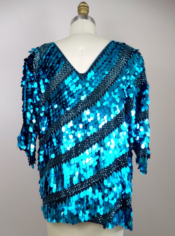 Turquoise Paillette Sequin Embellished Top / All … - image 3