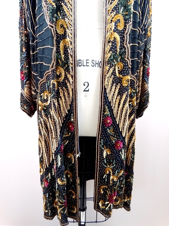 Art Deco Sequin Embellished Overcoat // Gold Bead… - image 3