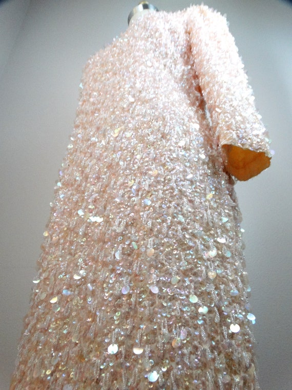 50s Fringe Paillette Sequined Dress / Blush Pink … - image 5