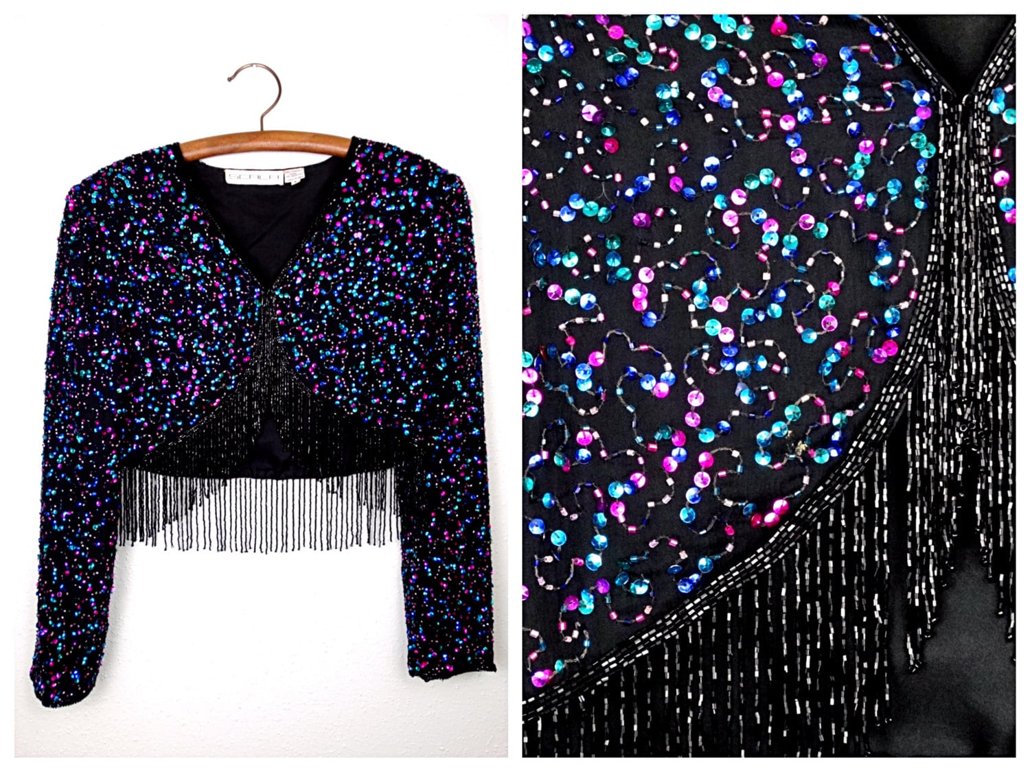 Black sequin crop jacket deals