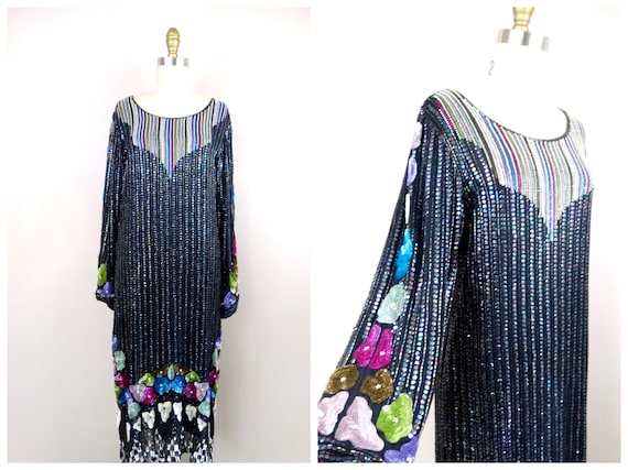 Art Deco Sequin Beaded Gatsby Dress // Colorful E… - image 1