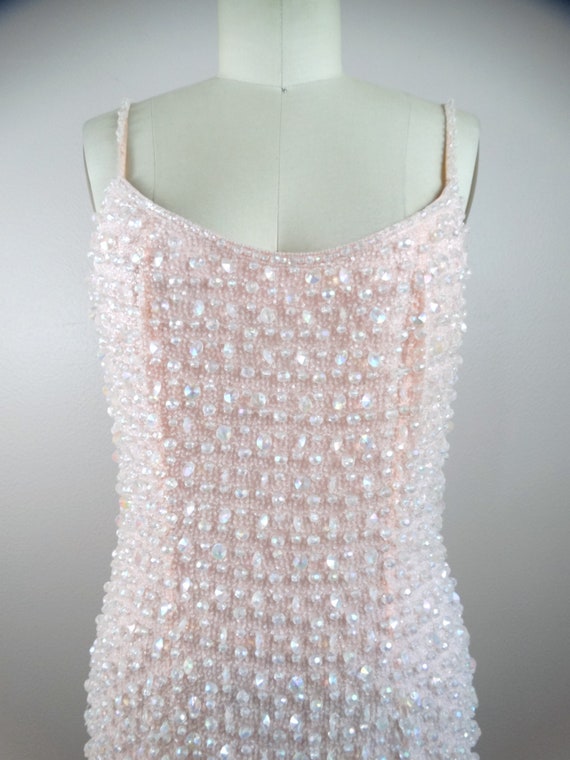 80s Iridescent Jewel Beaded Dress // Pastel Blush… - image 4