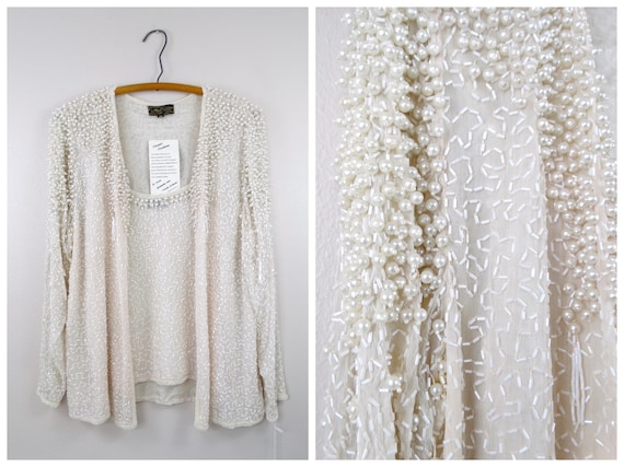 S/M Pearl Beaded Top & Jacket // Heavily Beaded S… - image 1