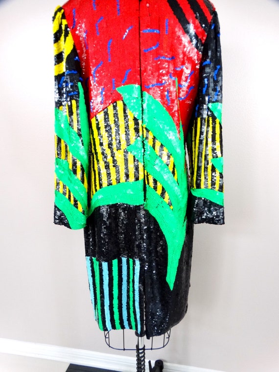 EXOTIC Abstract Sequined Dress / Bright Neon Palm… - image 10